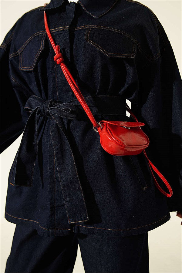 Two-Piece Denim Set with Faux Pockets and Metal Buttons