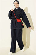 Two-Piece Denim Set with Faux Pockets and Metal Buttons