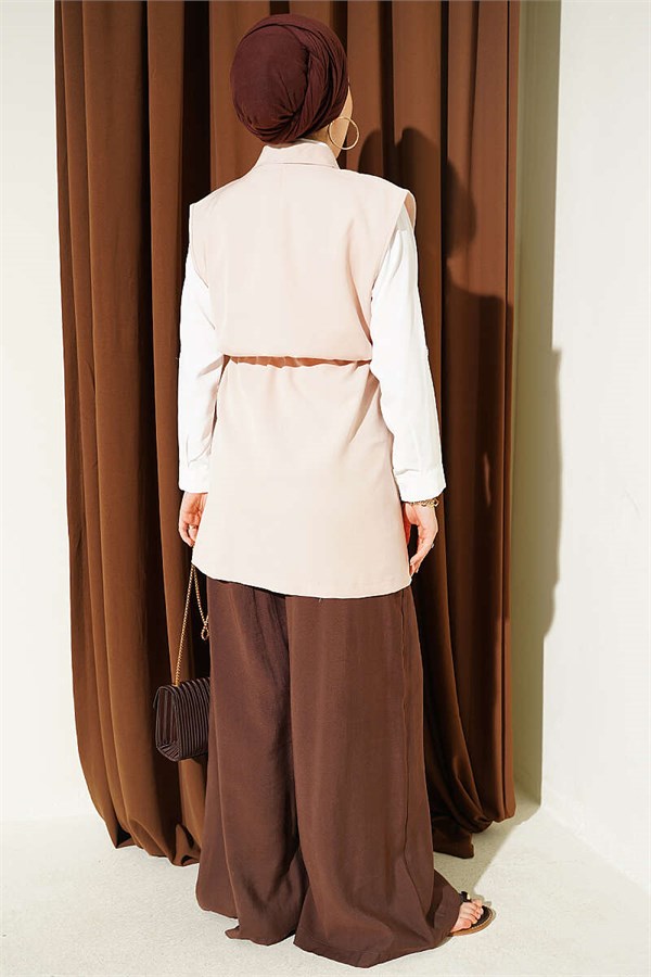 Beige Tunnel Vest with Faux Pockets