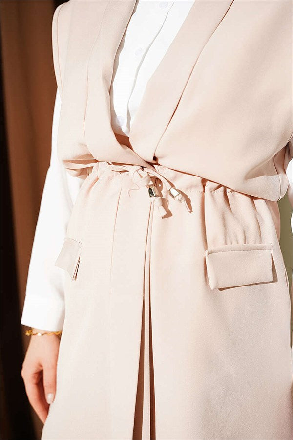 Beige Tunnel Vest with Faux Pockets
