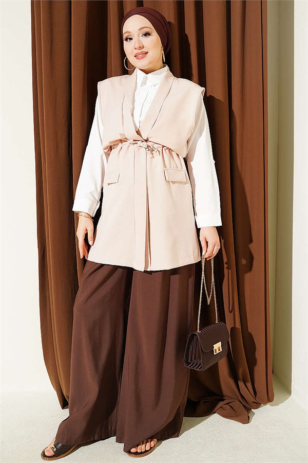 Beige Tunnel Vest with Faux Pockets