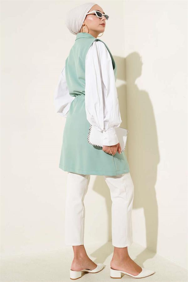 Tunnel Vest with Fake Pockets, Almond Green