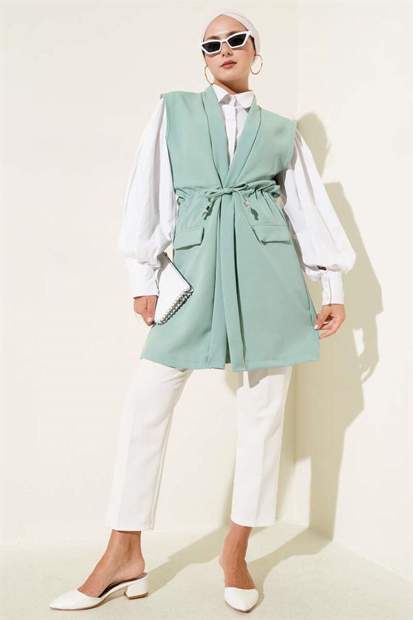 Tunnel Vest with Fake Pockets, Almond Green