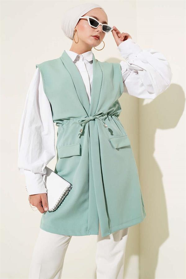 Tunnel Vest with Fake Pockets, Almond Green