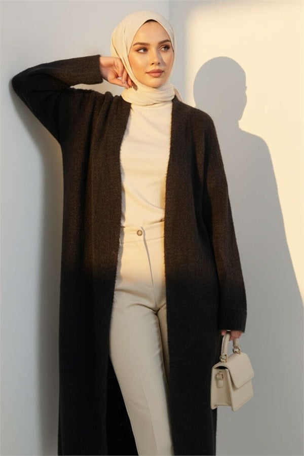 Bearded Long-Sleeved Cardigan, Black