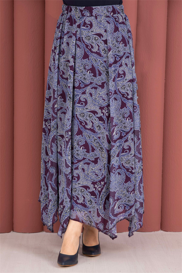 Shawl Pattern Asymmetrical Cut Chiffon Skirt Plum