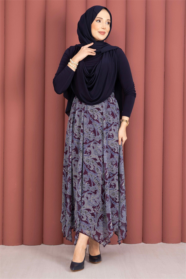 Shawl Pattern Asymmetrical Cut Chiffon Skirt Plum