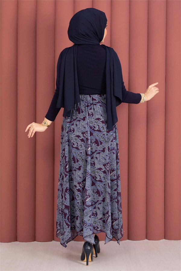 Shawl Pattern Asymmetrical Cut Chiffon Skirt Plum