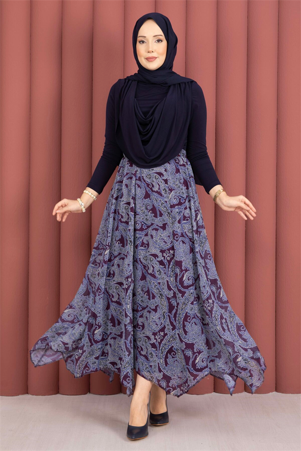 Shawl Pattern Asymmetrical Cut Chiffon Skirt Plum