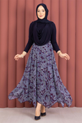 Shawl Pattern Asymmetrical Cut Chiffon Skirt Plum