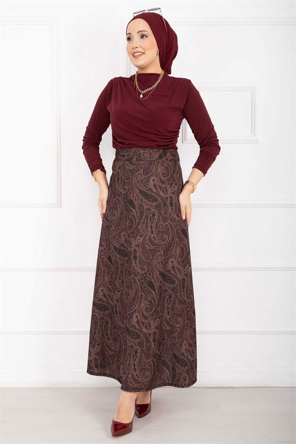 Shawl Pattern Scuba Skirt Burgundy