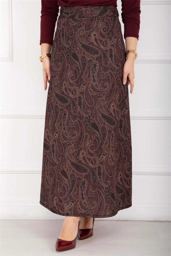 Shawl Pattern Scuba Skirt Burgundy