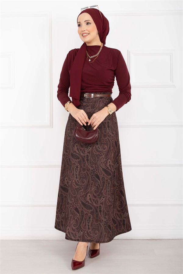 Shawl Pattern Scuba Skirt Burgundy