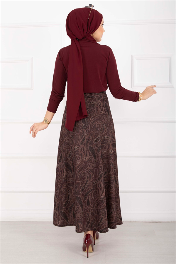 Shawl Pattern Scuba Skirt Burgundy
