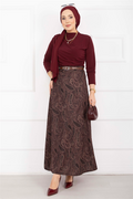 Shawl Pattern Scuba Skirt Burgundy