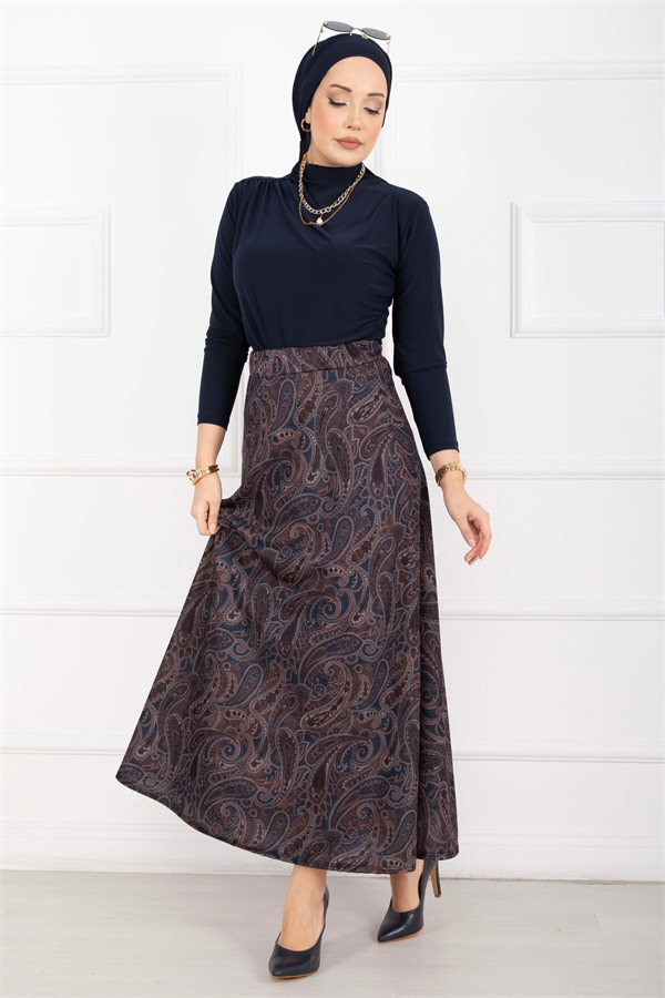Shawl Pattern Scuba Skirt Navy Blue