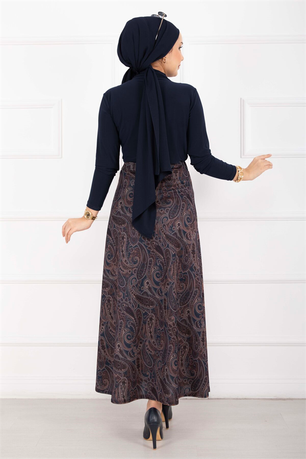 Shawl Pattern Scuba Skirt Navy Blue