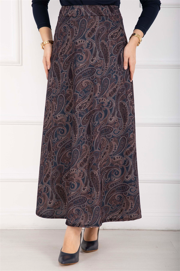 Shawl Pattern Scuba Skirt Navy Blue