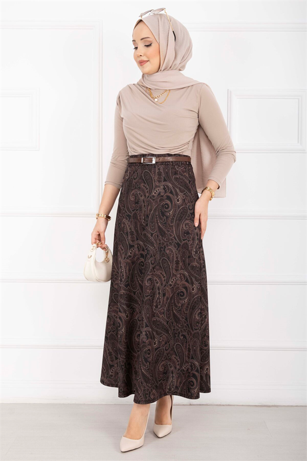 Shawl Pattern Scuba Skirt Black
