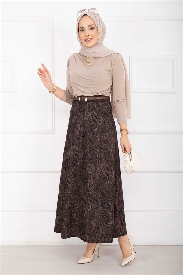 Shawl Pattern Scuba Skirt Black