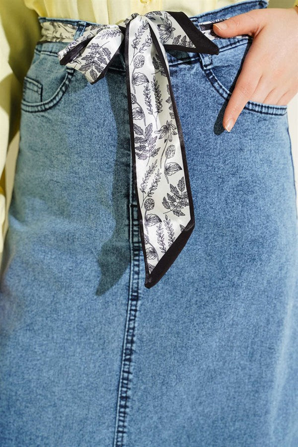 Shawl Detail Denim Skirt Light Blue