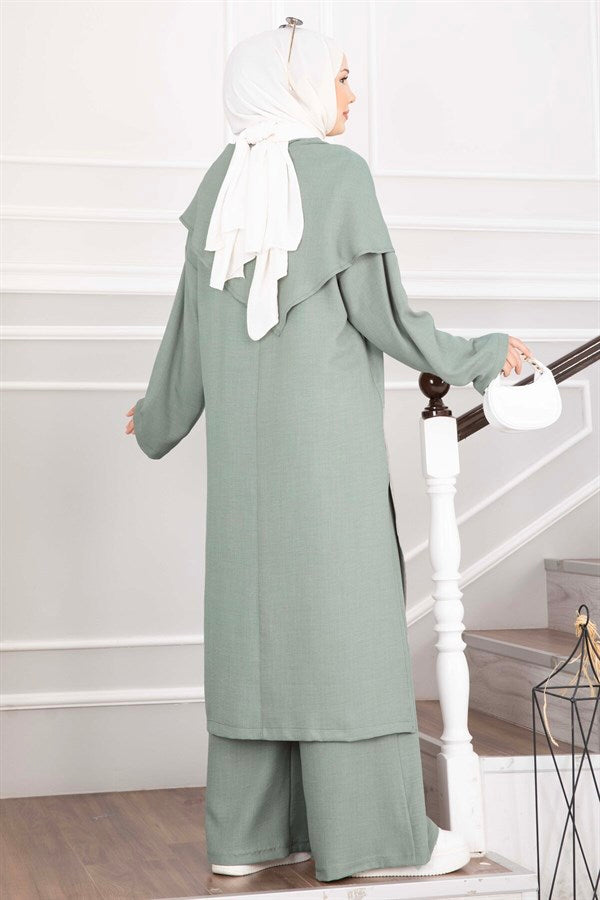 3 Piece Set with Shawl Detail and Slits, Mint