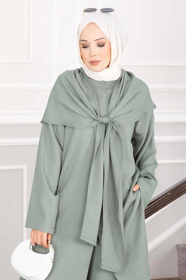 3 Piece Set with Shawl Detail and Slits, Mint