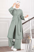 3 Piece Set with Shawl Detail and Slits, Mint