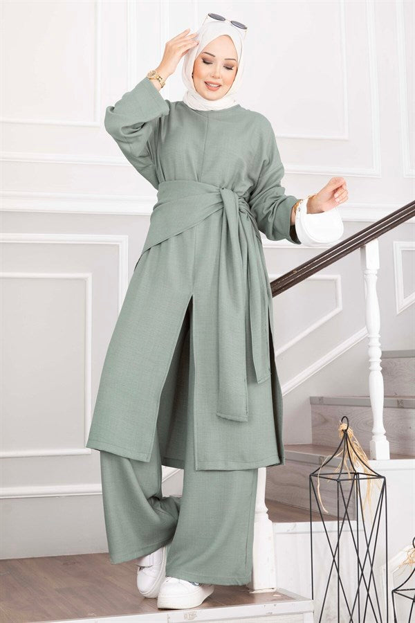 3 Piece Set with Shawl Detail and Slits, Mint