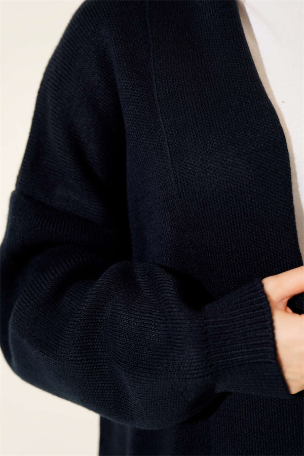 Shawl Collar Basic Long Knit Cardigan Navy Blue