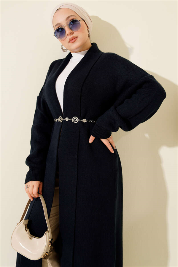 Shawl Collar Basic Long Knit Cardigan Navy Blue