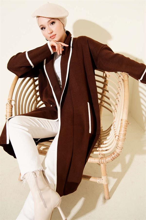 Shawl Collar Pocket Knitwear Cardigan Brown