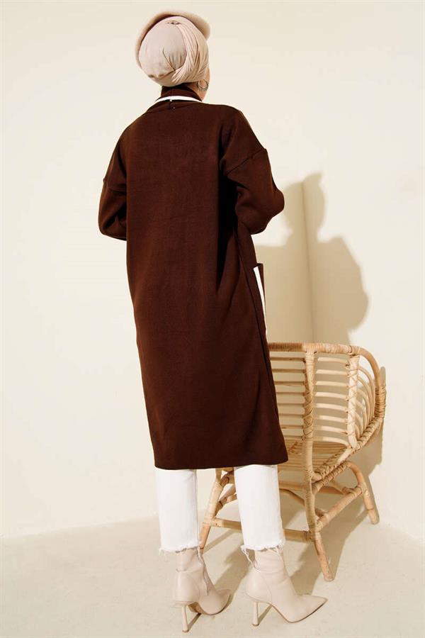 Shawl Collar Pocket Knitwear Cardigan Brown
