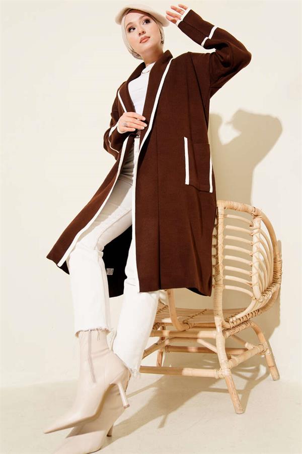 Shawl Collar Pocket Knitwear Cardigan Brown
