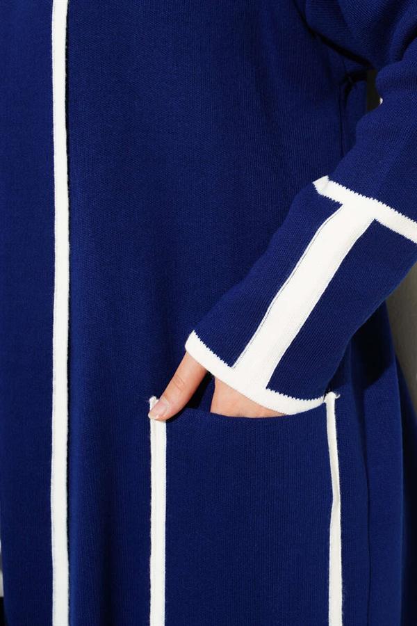 Shawl Collar Pocket Knit Cardigan Navy Blue