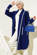Shawl Collar Pocket Knit Cardigan Navy Blue