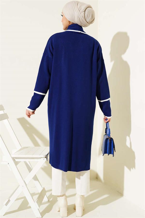Shawl Collar Pocket Knit Cardigan Navy Blue