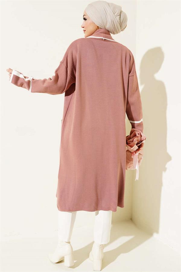 Shawl Collar Pocket Knitted Cardigan Powder