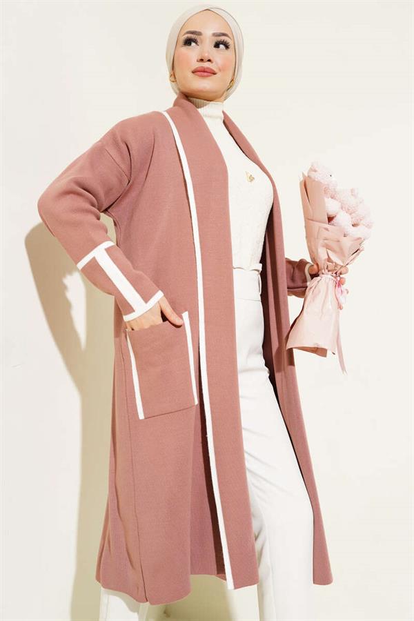 Shawl Collar Pocket Knitted Cardigan Powder