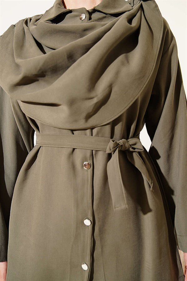 Tencel 2 Piece Set with Shawl Collar Detail, Khaki
