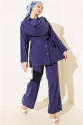 Tencel 2 Piece Set with Shawl Collar Detail, Navy Blue