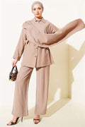 Tencel 2 Piece Set with Shawl Collar Detail, Mink