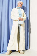 Shawl Collar Knitted Patterned Long Knitwear Cardigan Stone