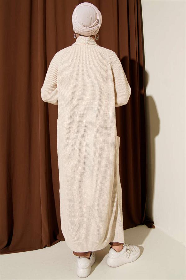 Shawl Collar Knitted Embossed Knitwear Cardigan Beige