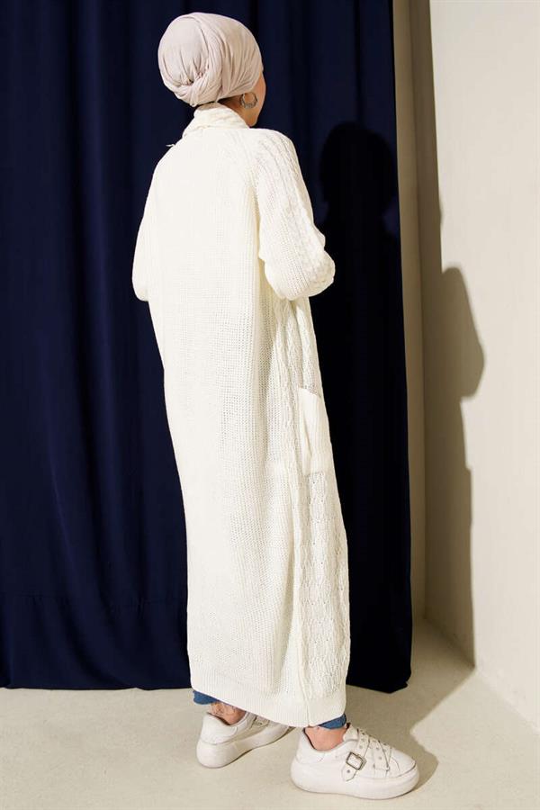 Shawl Collar Knitted Embossed Knitwear Cardigan Ecru
