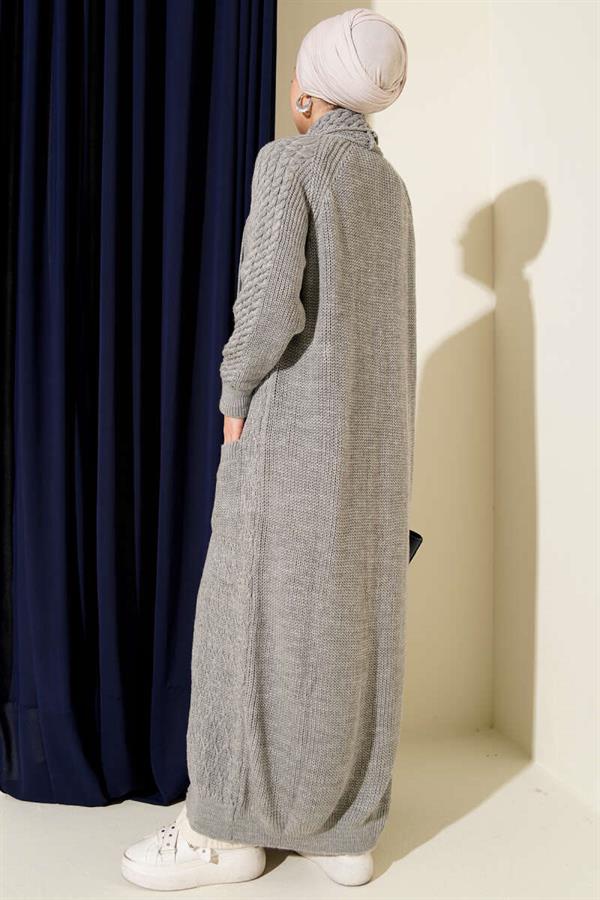 Shawl Collar Knitted Embossed Knitwear Cardigan Gray