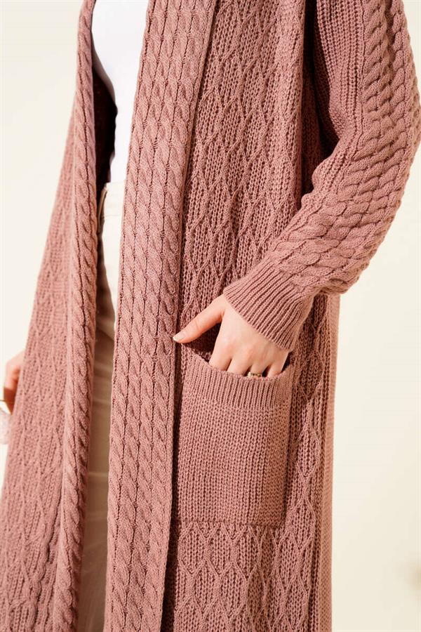 Shawl Collar Knitted Embossed Knitwear Cardigan Dusty Rose