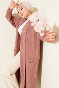 Shawl Collar Knitted Embossed Knitwear Cardigan Dusty Rose