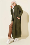 Shawl Collar Knitted Embossed Knitwear Cardigan Khaki