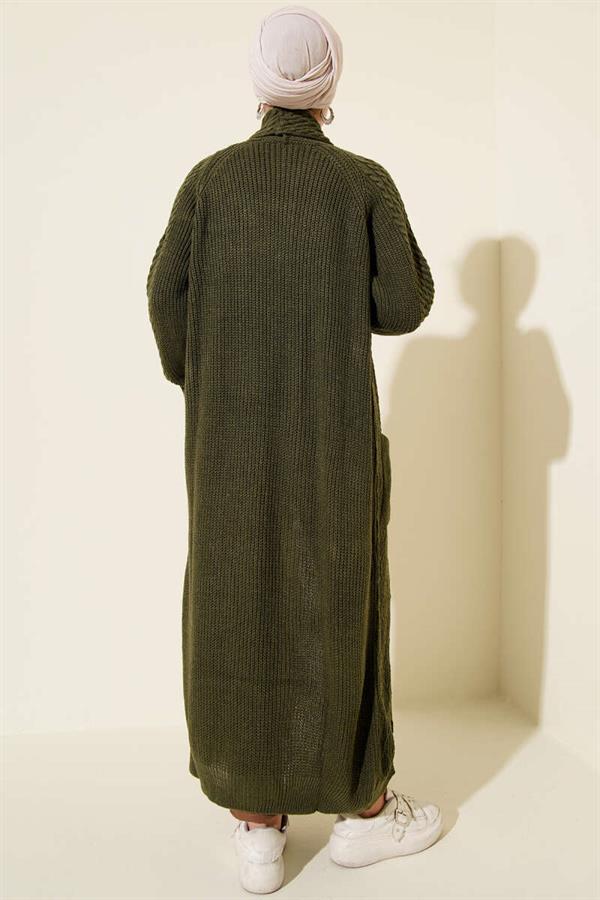 Shawl Collar Knitted Embossed Knitwear Cardigan Khaki
